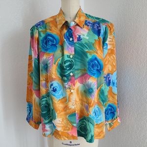 Vintage button up rose floral blouse